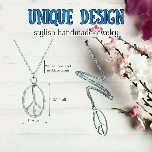 Peace sign necklace hippie accessories hippie jewelry for women stainles… - Picture 4 of 8